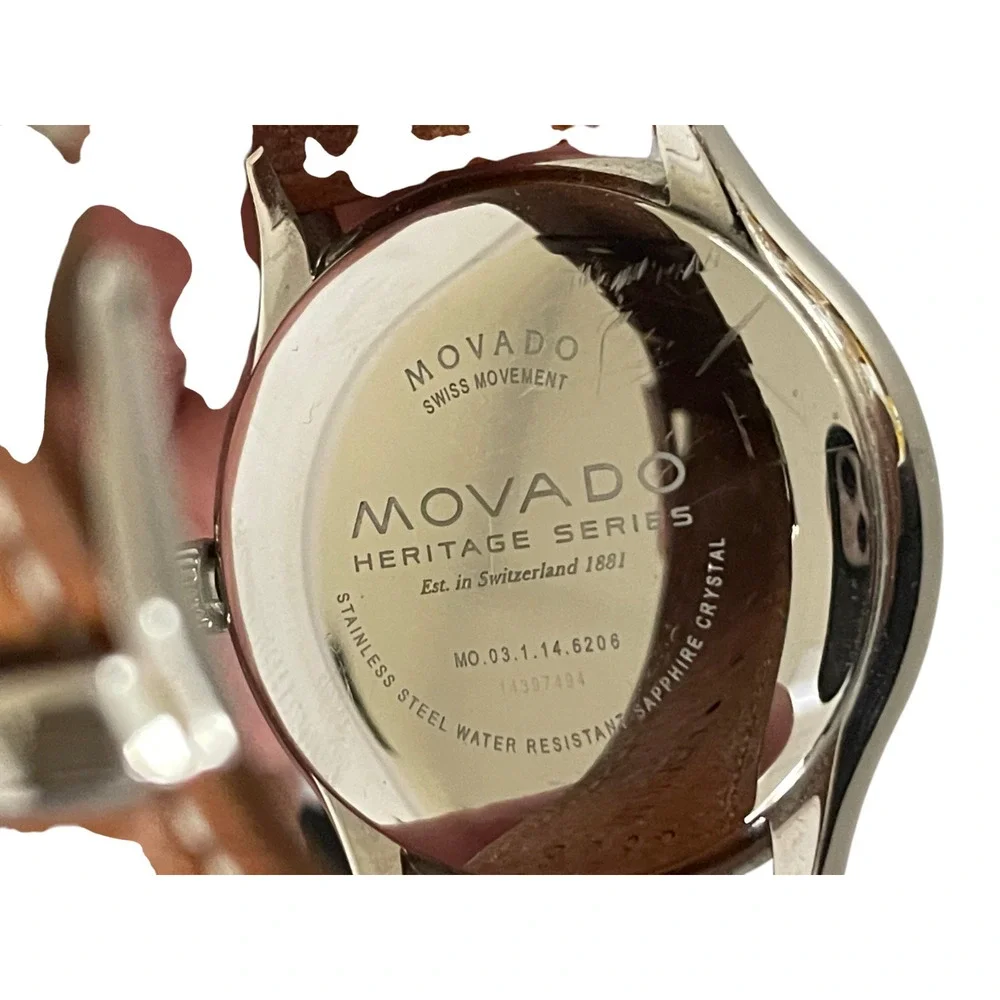 Movado Heritage Series Calendoplan Mens Watch Brown Leather Strap 40 mm 3650001